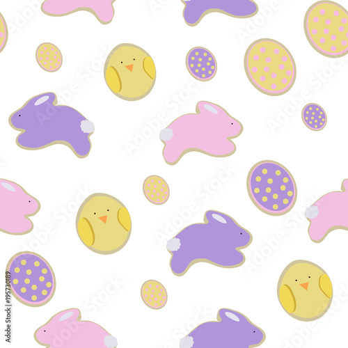 Seamless texture of children's drawing rabbits and chickens