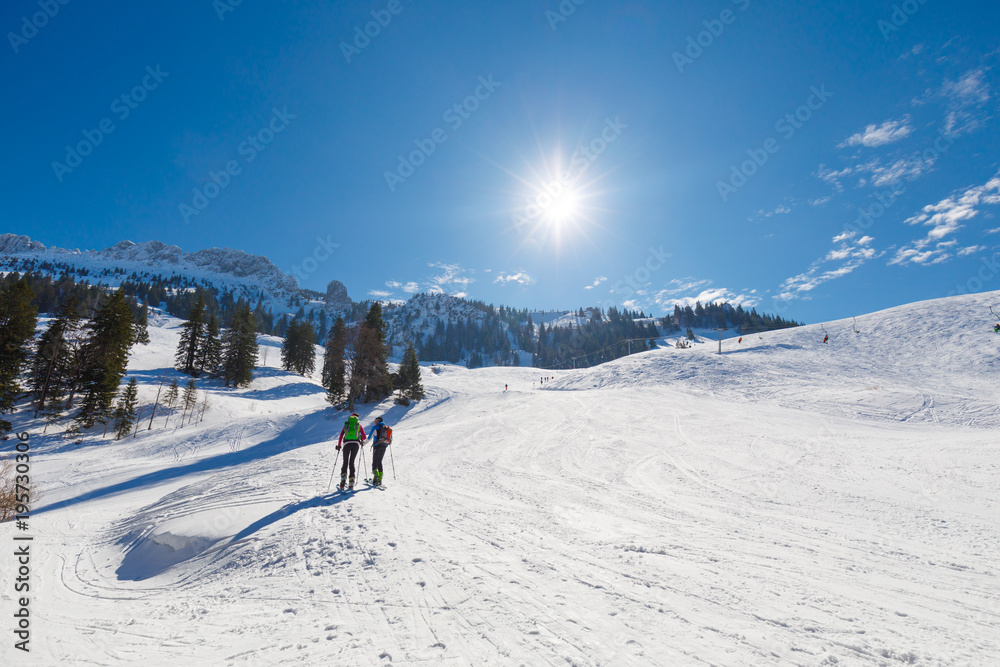 Ski tourer on the way up to Mountain Kampenwand