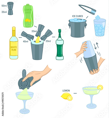 Daiquiri Cocktail recipe ingredients isolated vector colorful illustration