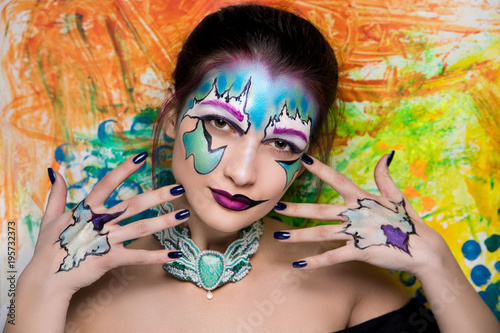 woman bright art make up