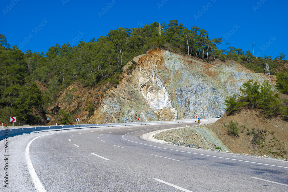 A cut of a mountain on the road Fethiye-Göcek-Dalaman-Muğla in Turkey.
