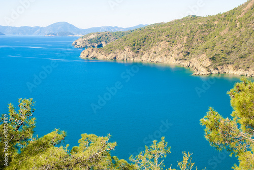 Seascape with islands. Mediterranean Sea near Göcek,Dalaman and Fethiye, Turkey.