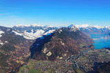 Bernese Apline city of Interlaken winter Swiss Alps Brienz Lake