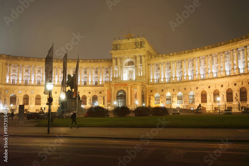 Hofburg Palace in Vienna Austria mist night