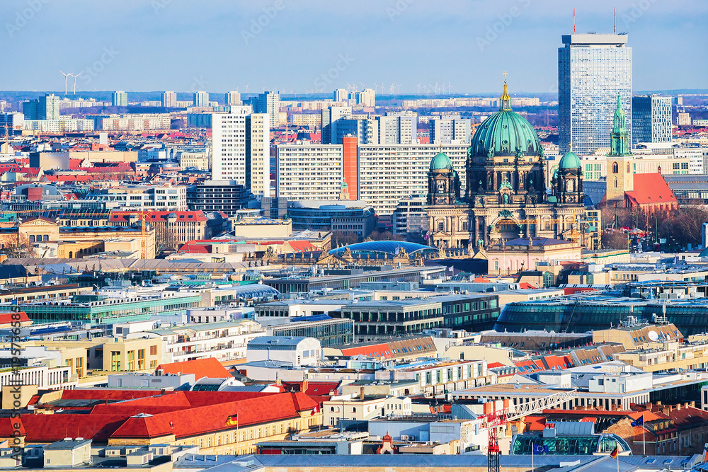 Panorama of Berlin city center with Berliner Dom Cathedral
