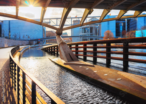Photography Sunset at bridge at German Bundestag Parliament building in Berlin