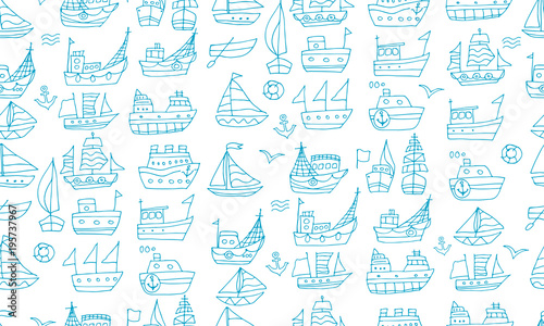 Cute little ships, seamless pattern for your design