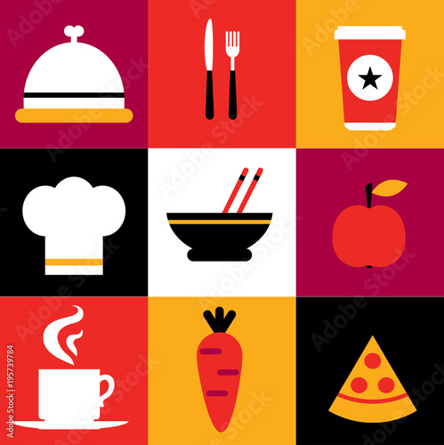Food restaurant facst foofd drink flat icons set