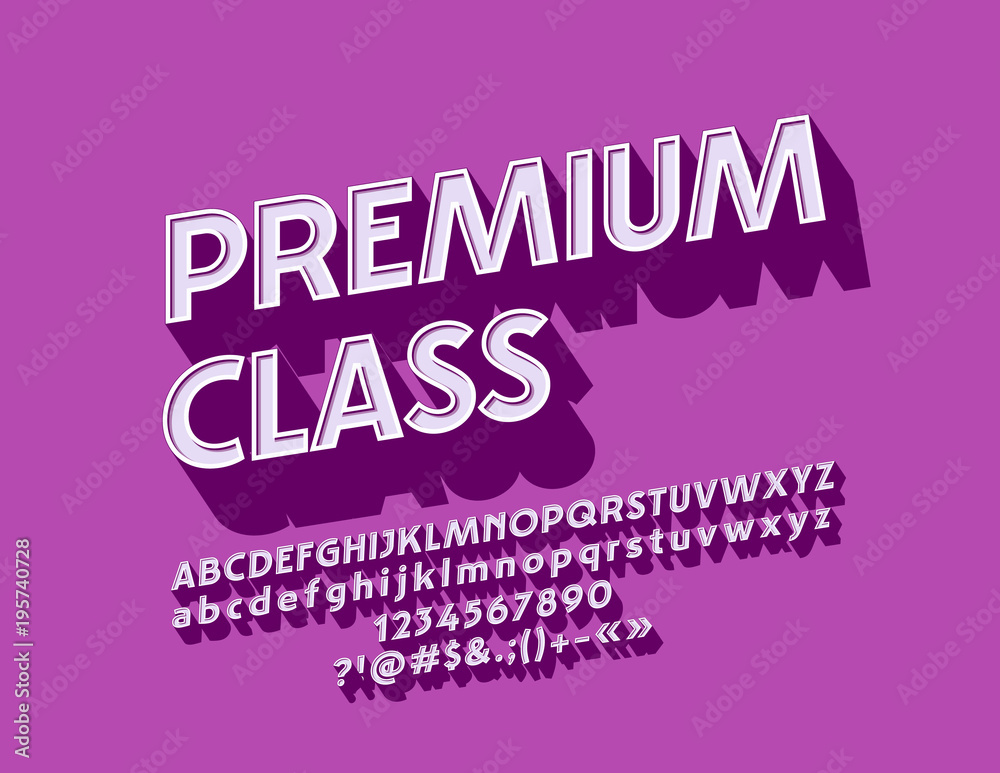 Vecteur Stock Vector rotated Vintage Premium Class Font. 3D Retro style ...