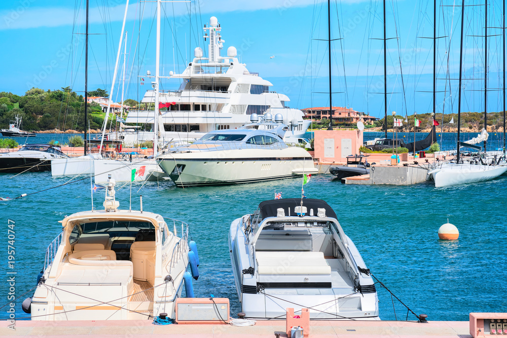 Fototapeta premium Luxury yachts at marina of Porto Cervo Sardina