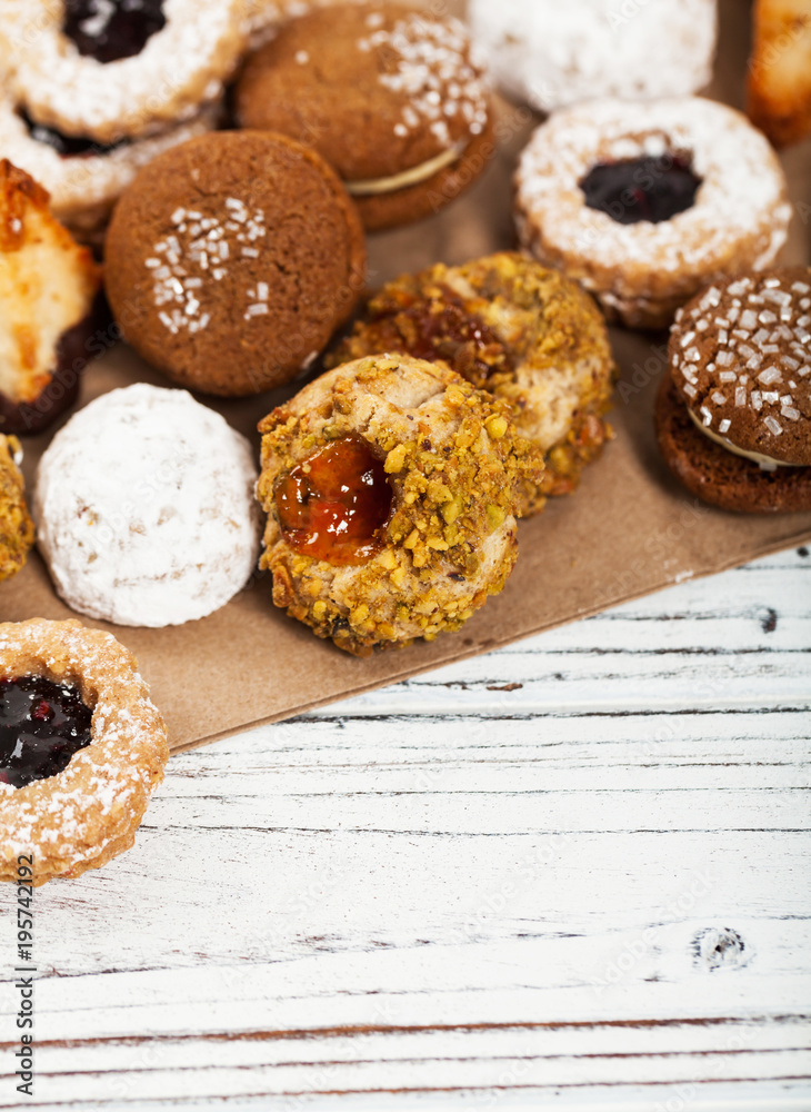 Mixed Cookies Background Dessert. Selective focus. Mixed Cookies Background Dessert. Selective focus.