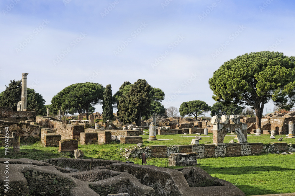The archaeological site of Ostia Antica which was the old port of Rome in Italy 