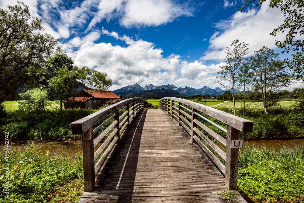 Obraz premium Beautiful natural landscape of the Alps. Forggensee and Schwangau, Germany, Bavaria
