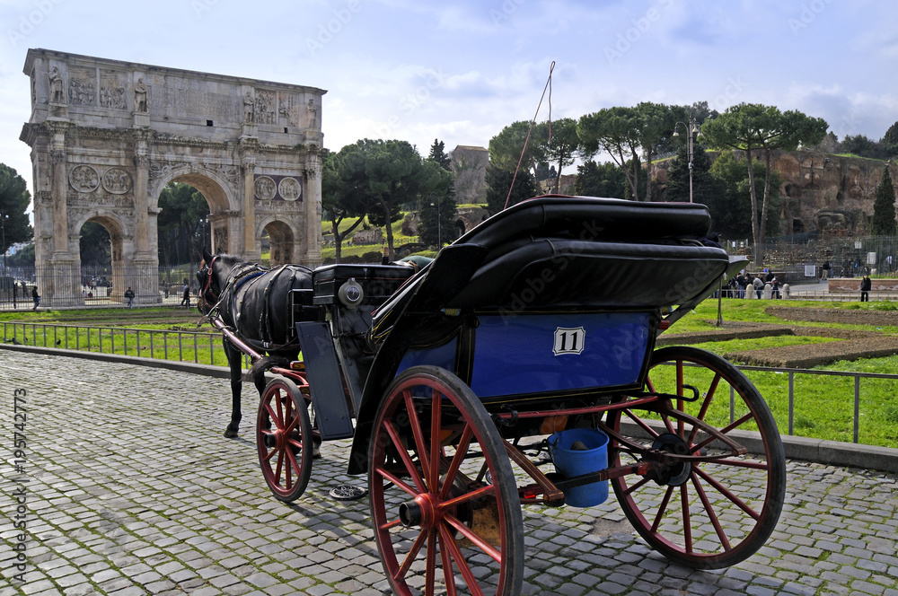 Horse and Carriage by the Arch of Constantine in Rome Italy
