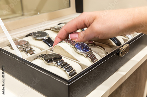 Collection of  ladies wrist watches in storage box photo