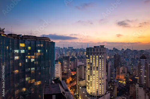 Fototapeta Naklejka Na Ścianę i Meble -  Sao Paulo Downtown Aerial Sunset - Brazil