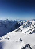 Mountain peaks and Aletsch glacier winter Swiss Alps Switzerland