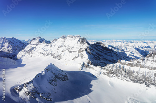 Mountain peaks Aletsch glacier winter Swiss Alps Switzerland © Roman Babakin