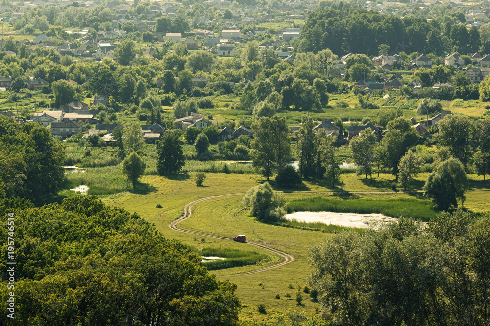 Aerial view of countryside of Eastern Ukraine in summer