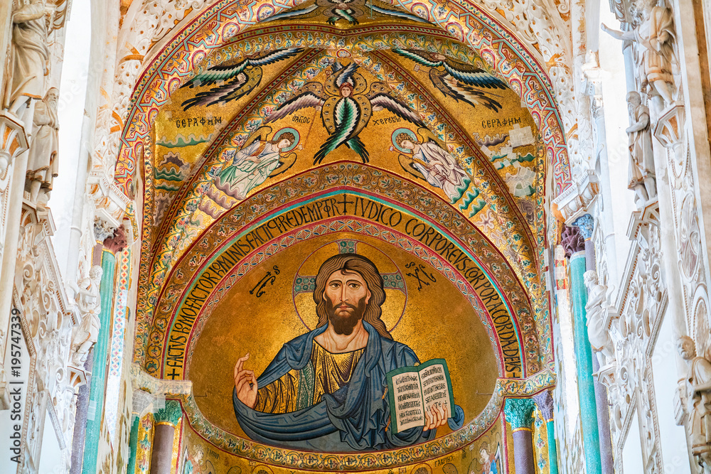 Christ Pantokrator painting in Cathedral of Cefalu Sicily