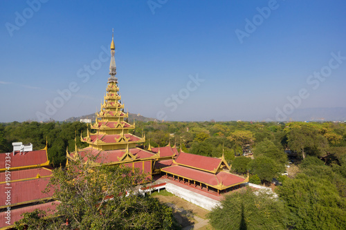 The golden pavilion in Mandalay Palace built in 1875 by the King Mindon as seen from the watchtower, Mandalay, Myanmar photo