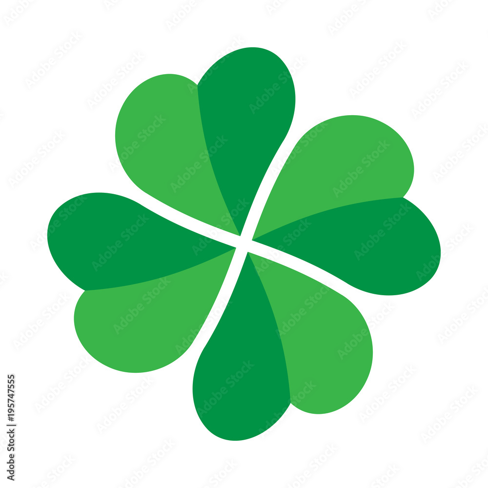 Shamrock - green four leaf clover icon. Good luck theme design element. Simple twisted shape vector illustration. Shamrock - green four leaf clover icon. Good luck theme design element. Simple twisted shape vector illustration.