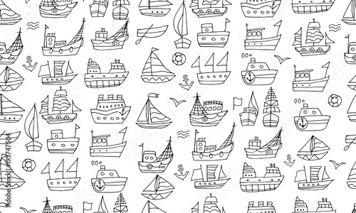 Cute little ships, seamless pattern for your design