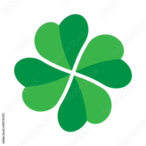 Shamrock - green four leaf clover icon. Good luck theme design element. Simple twisted shape vector illustration.