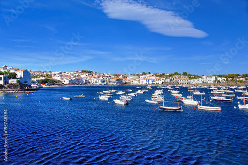 Village of Cadaques and bay in Mediterranean Sea summer photo