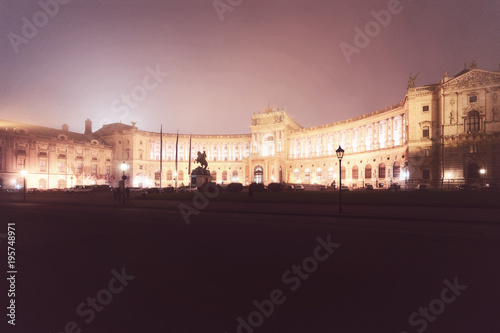 Hofburg Palace in Vienna Austria mist and night