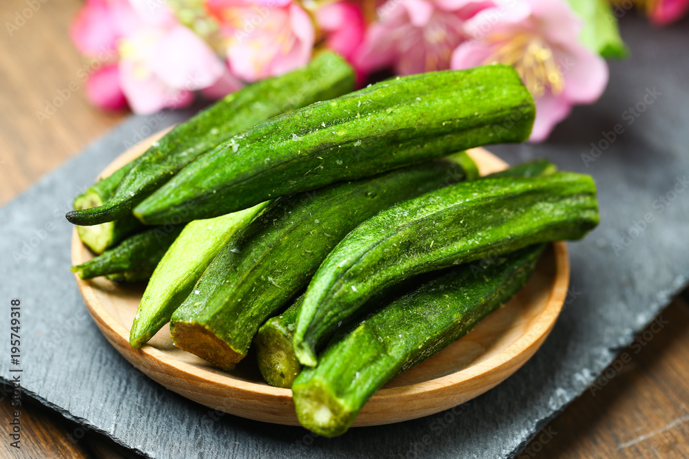 Dried Okra on stone board