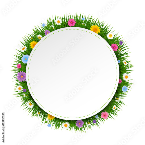 Poster Ball With Grass And Flowers White Background