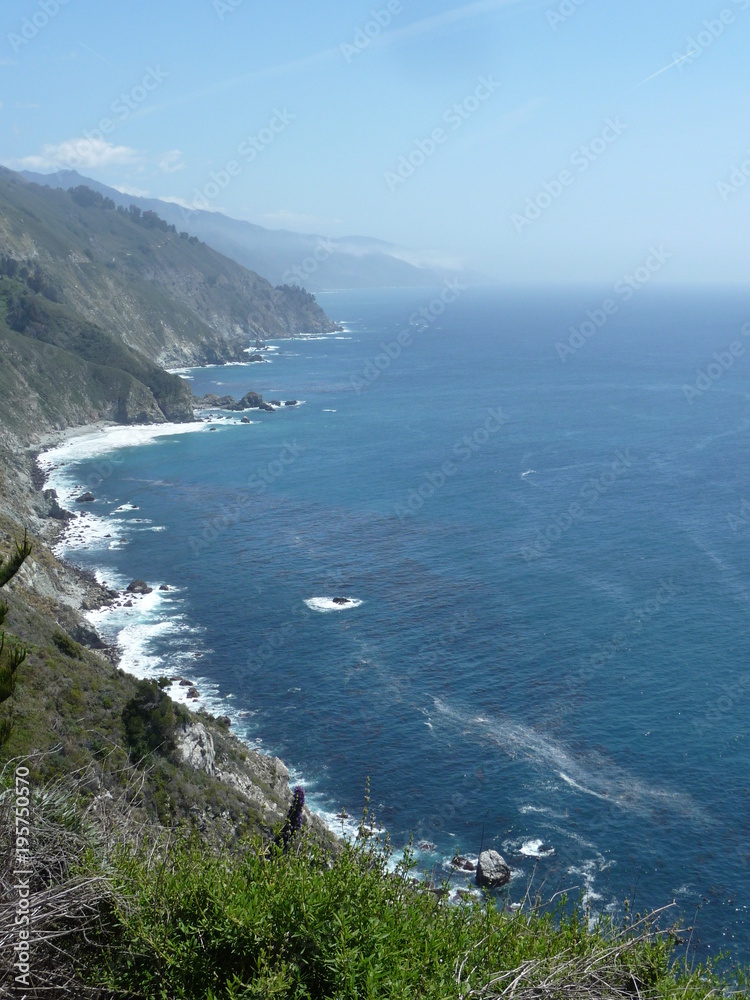 View of the Pacific Ocean along Highway 1 in California just south of Big Sur