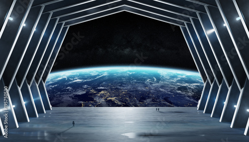 Fototapeta Naklejka Na Ścianę i Meble -  Huge hall spaceship interior 3D rendering elements of this image furnished by NASA