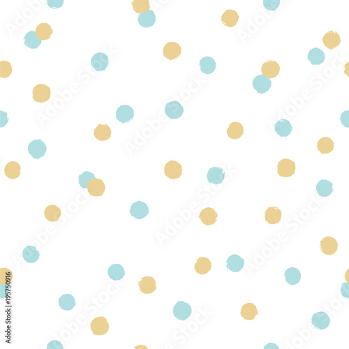 Blue and gold confetti background. Vector seamless pattern