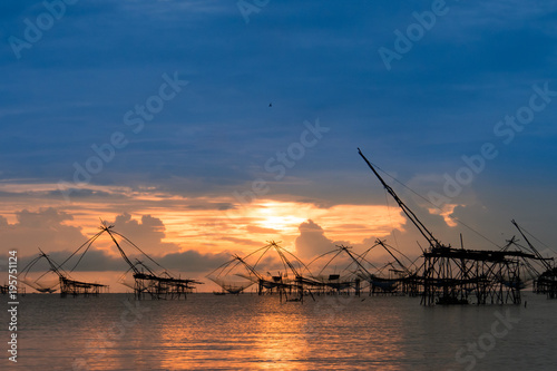 Huge fishing equipment called 'Yor' in the sea at fisherman village, Phatthalung, southern Thailand © jumpscape