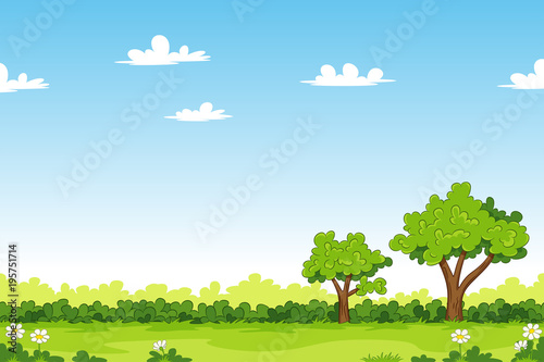 Cartoon summer landscape with trees