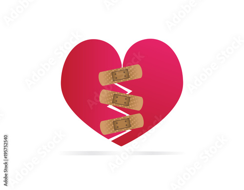 Vector broken red heart with sticking plasters or patches - fix of relationship