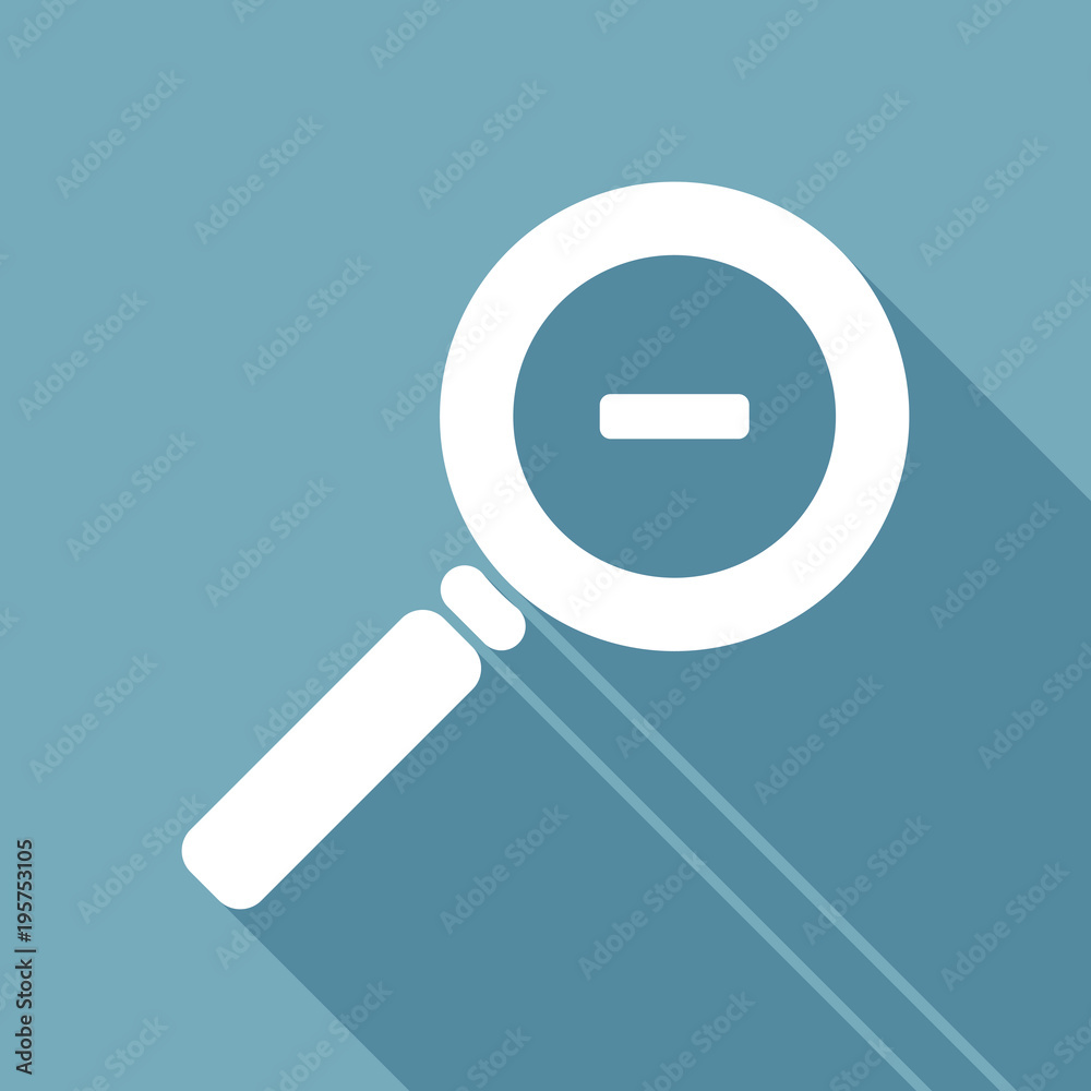 Zoom out icon. White flat icon with long shadow on background Zoom out icon. White flat icon with long shadow on background