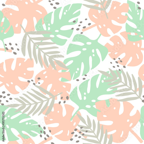 Tropical leaves summer seamless pattern. Vector background © kondratya