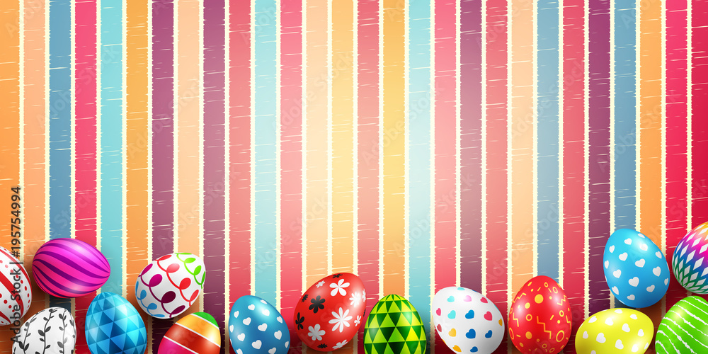 Naklejka premium Happy Easter Day with Colorful Painted Easter Eggs and space for your text on White Background.Vector illustration EPS10