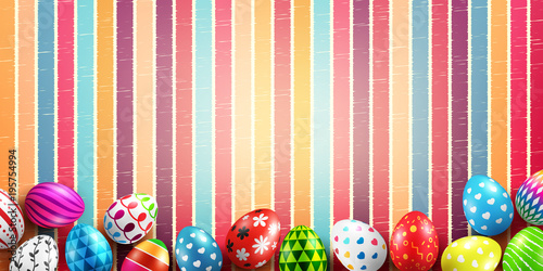 Happy Easter Day with Colorful Painted Easter Eggs and space for your text on White Background.Vector illustration EPS10