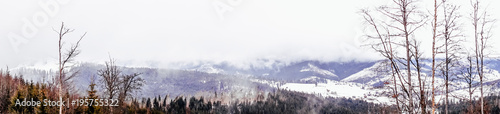 Winter trip to the Carpathian Mountains. Panorama of the ridge