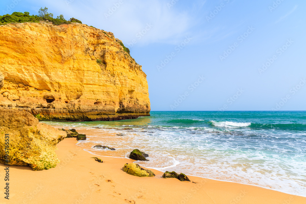 View of beautiful Val Centianes beach near Carvoeiro town, Algarve, Portugal View of beautiful Val Centianes beach near Carvoeiro town, Algarve, Portugal