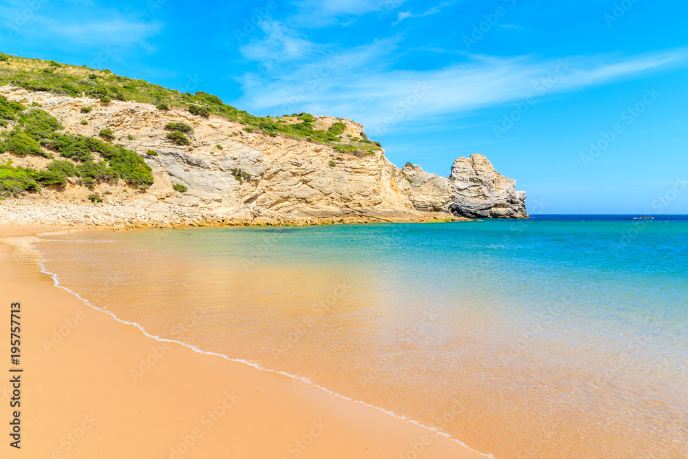Calm sea water on beautiful Barranco beach on sunny beautiful day, Algarve, Portugal