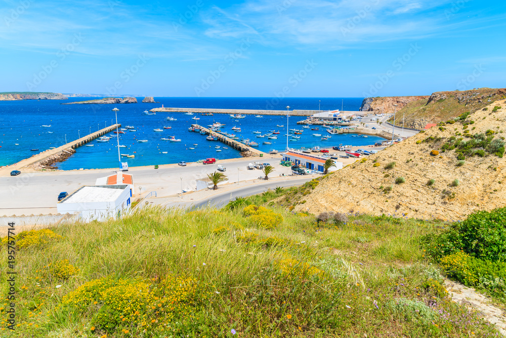 Obraz premium View of fishing port in Sagres town on coast of Portugal in Algarve region