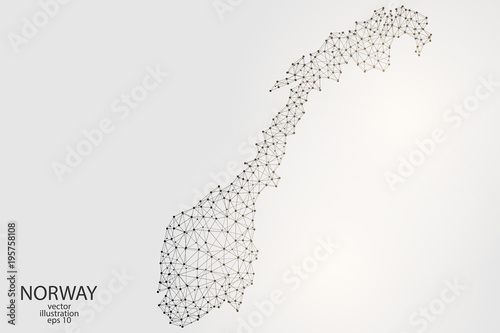 Norway map consisting of 3D triangles, lines, points and connections. Vector illustration of EPS 10.