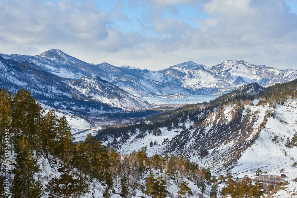 A view of the winter mountains in Bayanaul National Park. Bayanaul National Park is a national park of Kazakhstan, located in southeastern Pavlodar Province.