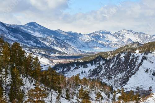 A view of the winter mountains in Bayanaul National Park. Bayanaul National Park is a national park of Kazakhstan, located in southeastern Pavlodar Province.