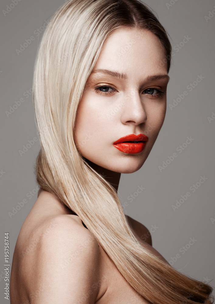 Beauty portrait model with shiny blonde hairstyle Beauty portrait model with shiny blonde hairstyle